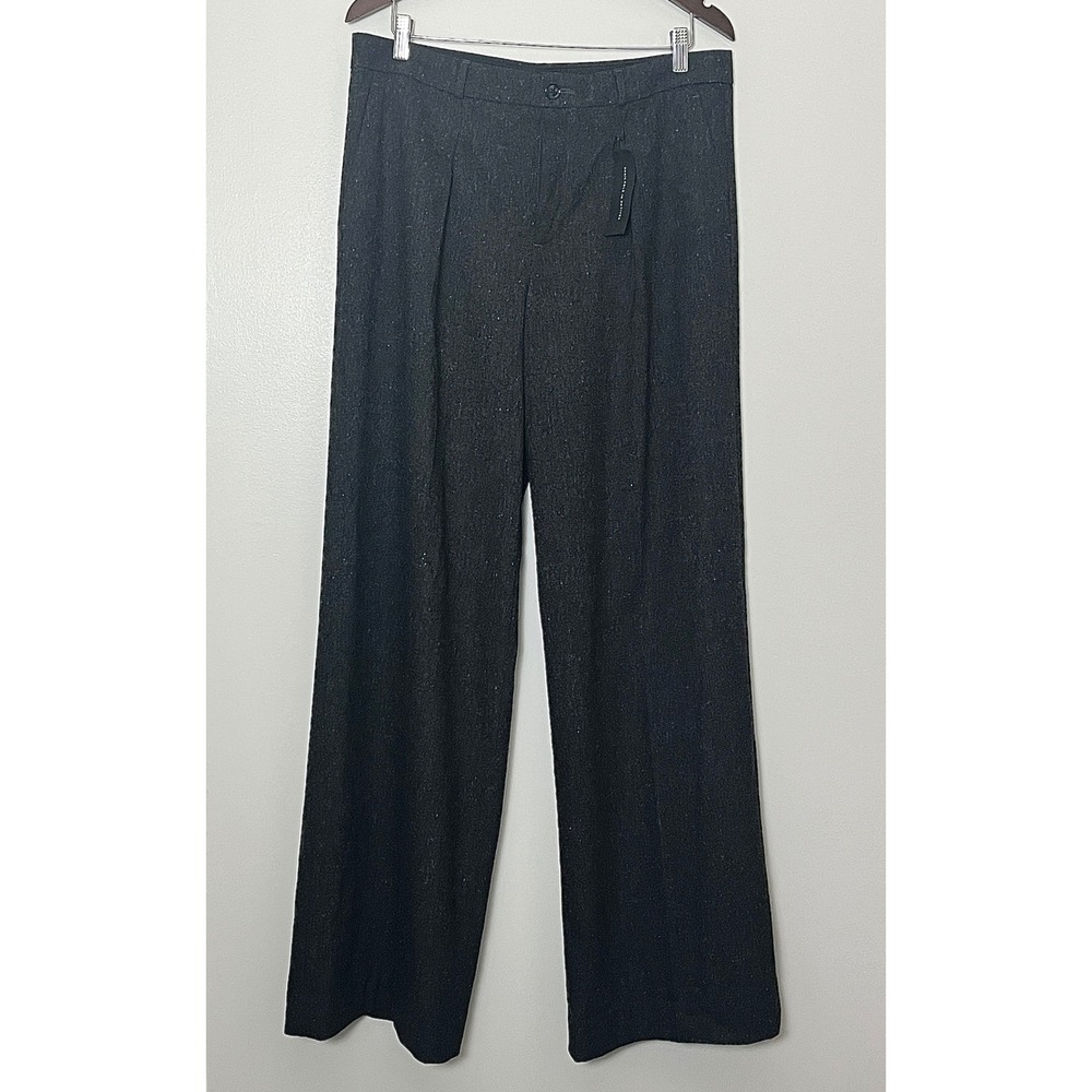Banana Republic Wide Leg Pleated  Pants 14L Gray Wool Blend Flecked Trousers